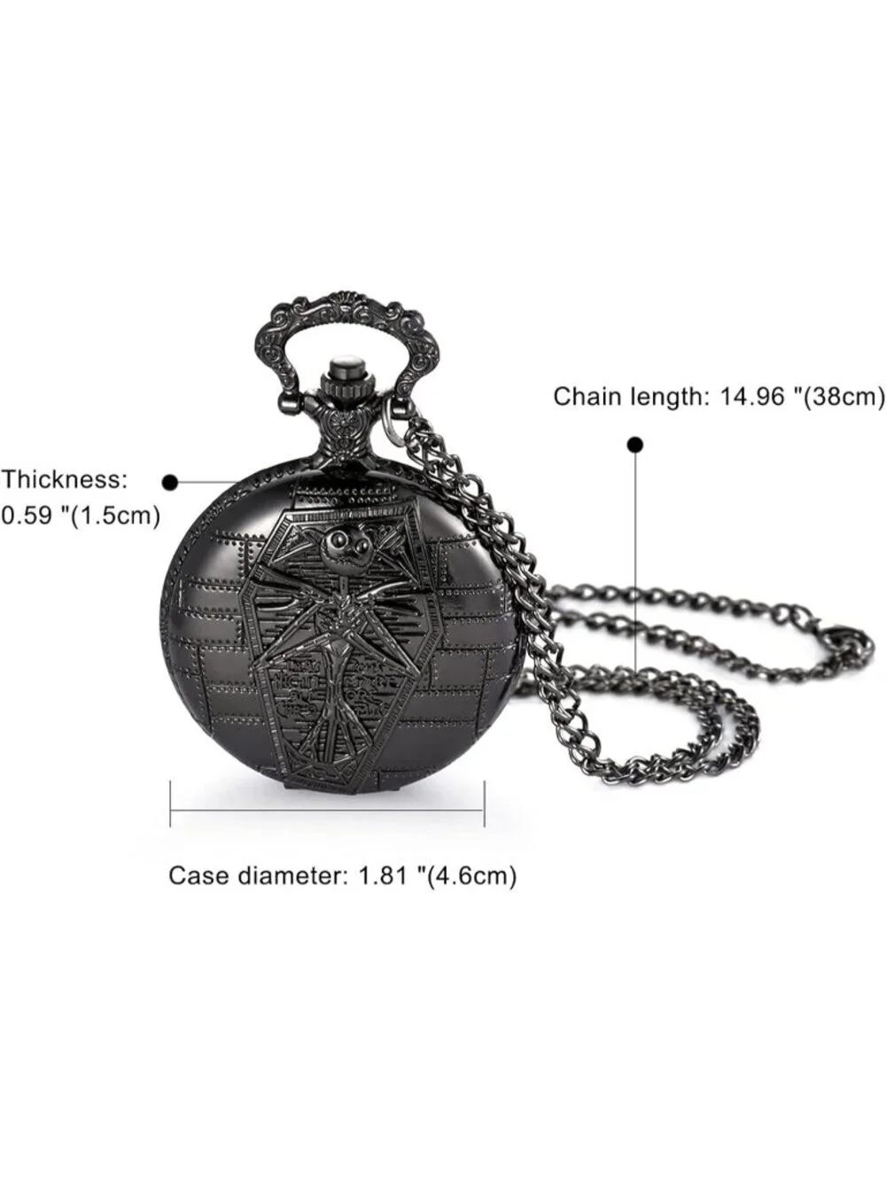 Men's Black Quartz Vintage Novelty Skull Skeleton Christmas Round Pocket Watch